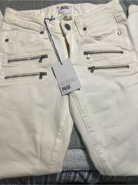 PAIGE Cream Multi-Zip High-Rise Jeans